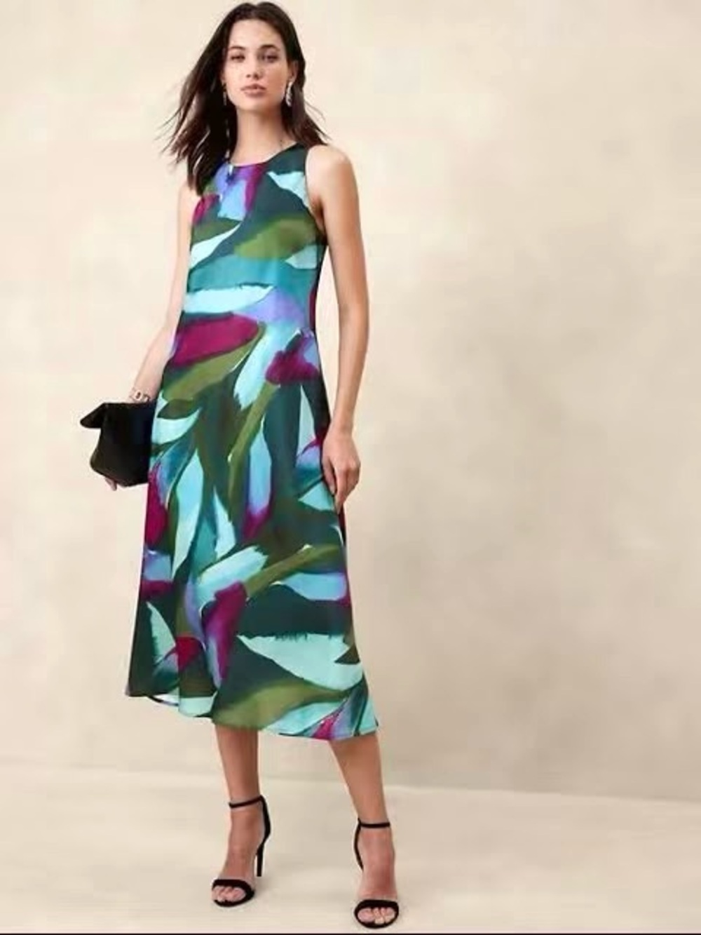 Banana Republic Abstract Midi Dress in Blue & Green Size Medium